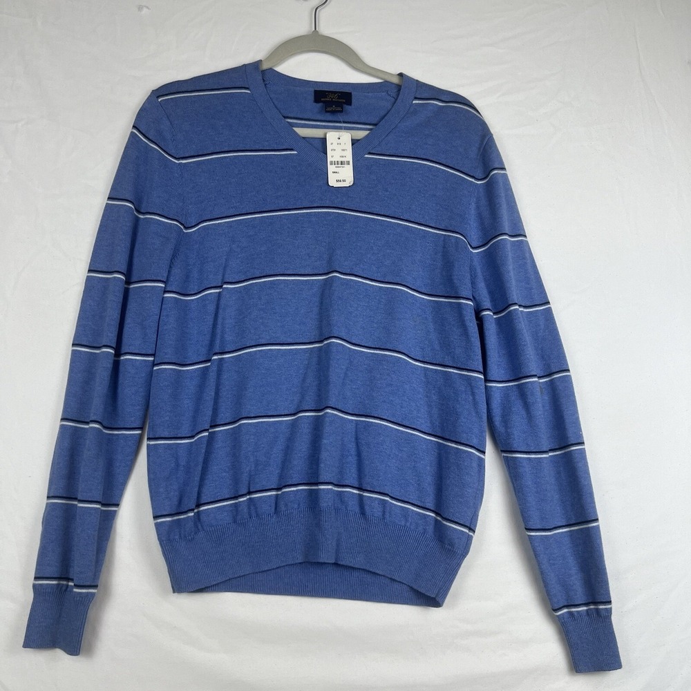Brooks Brothers 346 Sweater Men's Size Small Pullover V-NeckBlue Striped Cotton